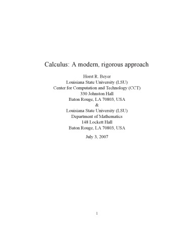 Calculus A Modern Rigorous Approach Horst R Beyer