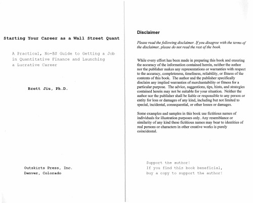 Starting Your Career As A Wall Street Quant A Practical Nobs Guide To Getting A Job In Quantitative Finance And Launching A Lucrative Career Brett Jiu