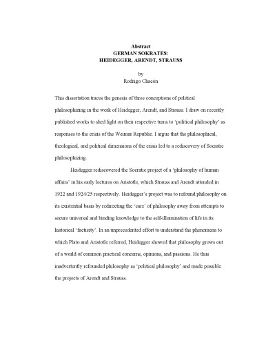 Dissertation German Sokrates Heidegger Arendt Strauss Rodrigo Chacn