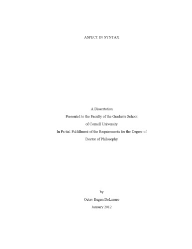 Aspect In Syntax Octav Eugen Delazero