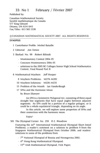 Crux Mathematicorum With Mathematical Mayhem Volume 33 Issue 18 2007 Canadian Mathematical Society
