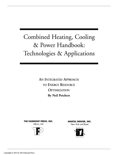 Combined Heating Cooling Power Handbook Technologies Applications Neil Petchers