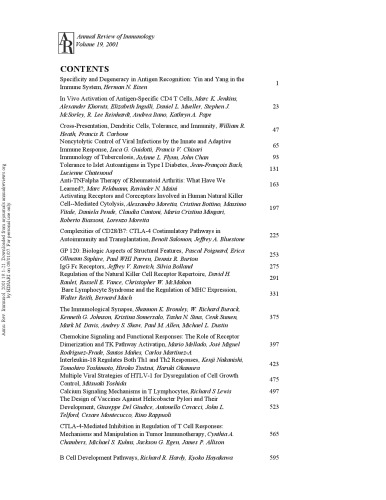 Annual Review Of Immunology Volume 19 2001 Annual Reviews