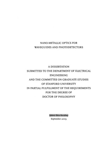 Nanometallic Optics For Waveguides And Photodetectors Iikrii Ekin Kocabas