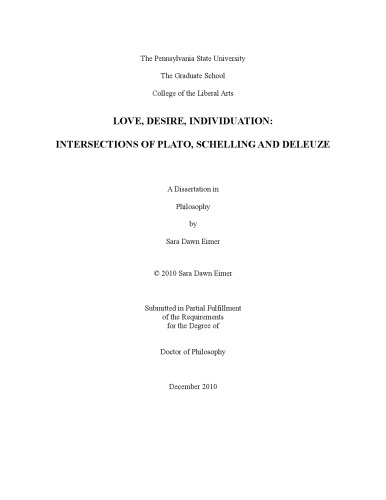 Love Desire Individuation Intersections Of Plato Schelling And Deleuze Sara Dawn Eimer