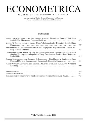 Econometrica 2008 Vol 76 N 4 Stephen Morris Geri Mattson