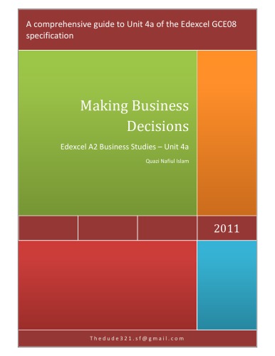 Edexcel Business Studies Unit 4a Making Business Decisions Issue 1 1st Edition Quazi Nafiul Islam