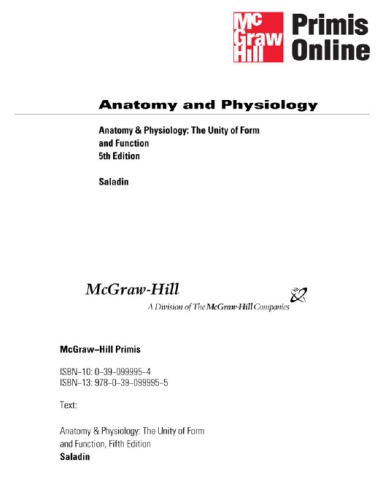 Anatomy And Physiology The Unity Of Form And Function 5th Edition Kenneth Saladin
