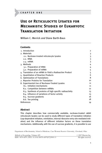 Methods In Enzymology 429 Translation Initiation Extract Systems And Molecular Genetics Jon Lorsch