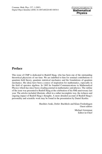 Communications In Mathematical Physics Volume 237 M Aizenman Chief Editor