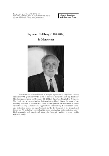 Integral Equations And Operator Theory Volume 51 I Gohberg Chief Editor