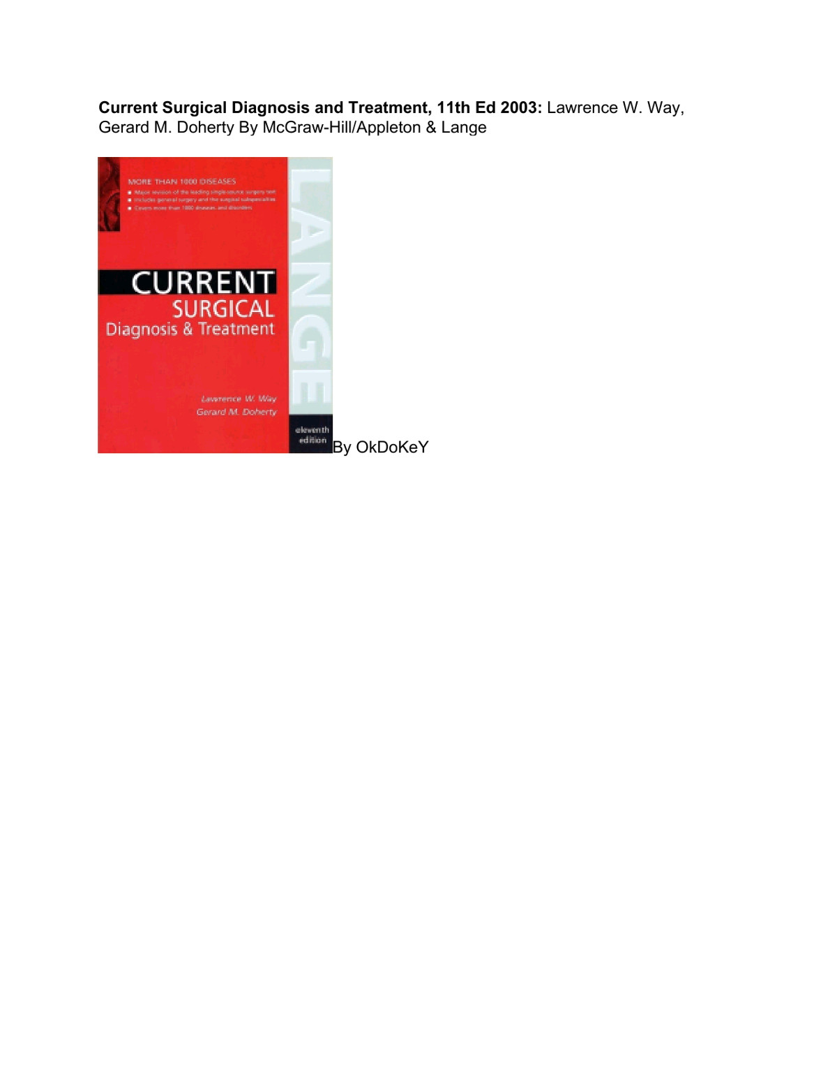 Current Surgical Diagnosis And Treatment 11th Edition Lawrence W Way