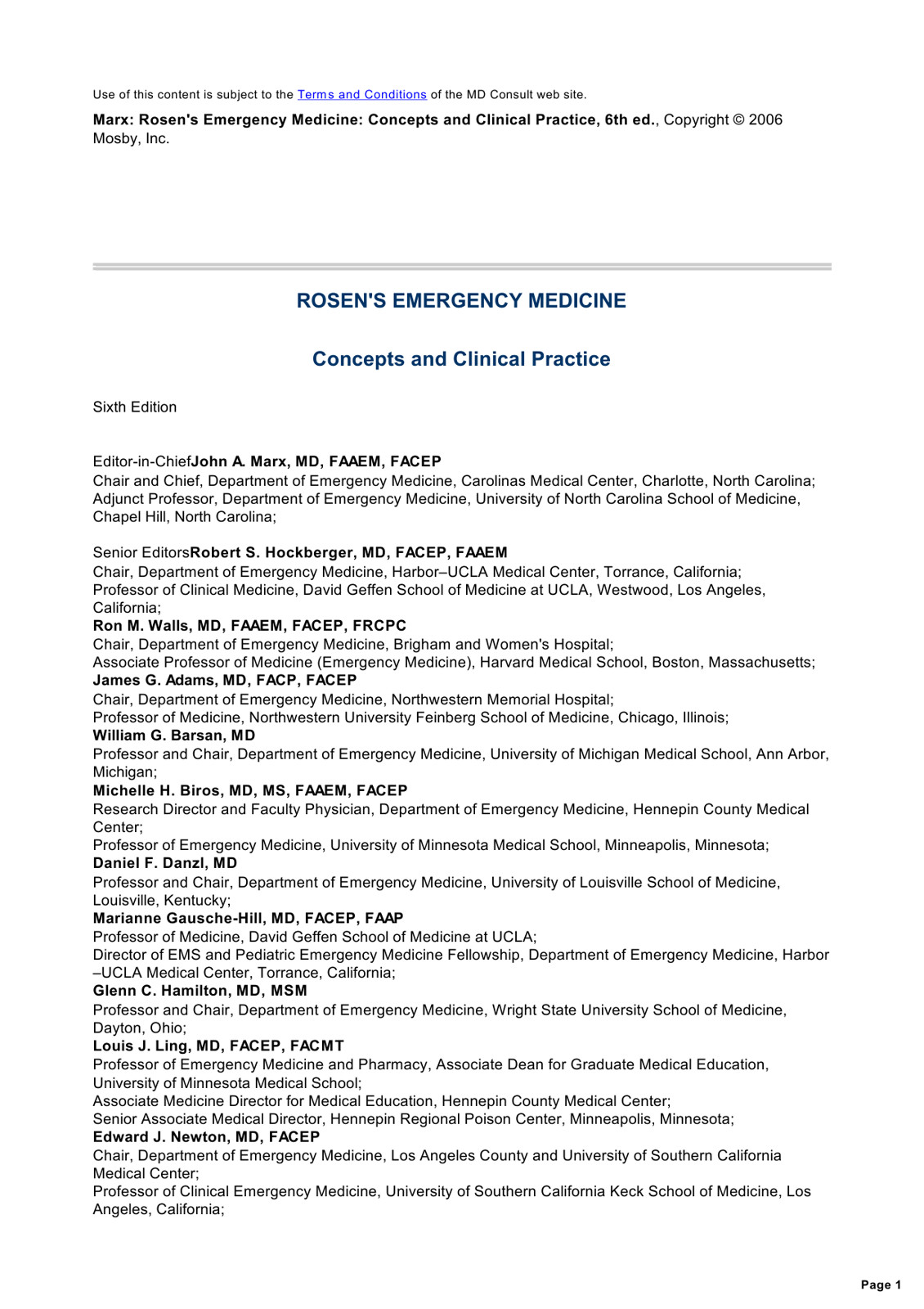 Marx Rosens Emergency Medicine Concepts And Clinical Practice 6th Edition A Marx