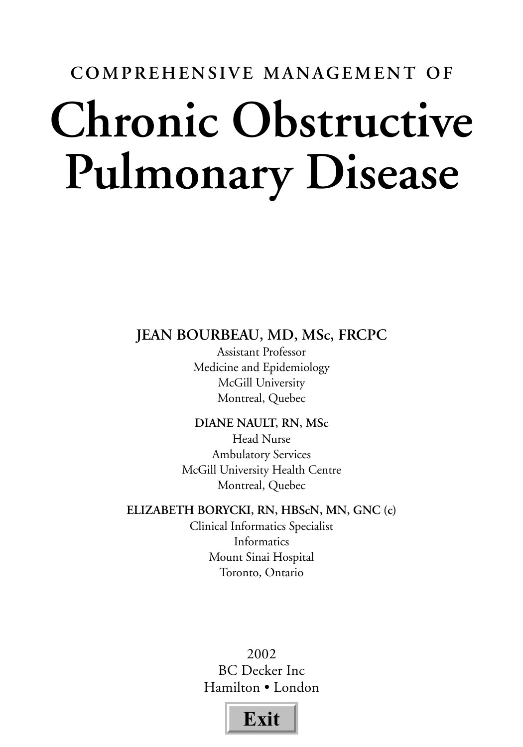 Comprehensive Management Of Chronic Obstructive Pulmonary Disease Jean Bourbeau