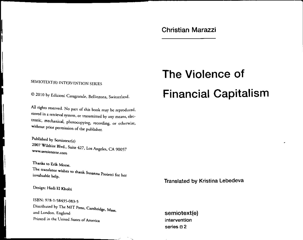 The Violence Of Financial Capitalism Marazzi