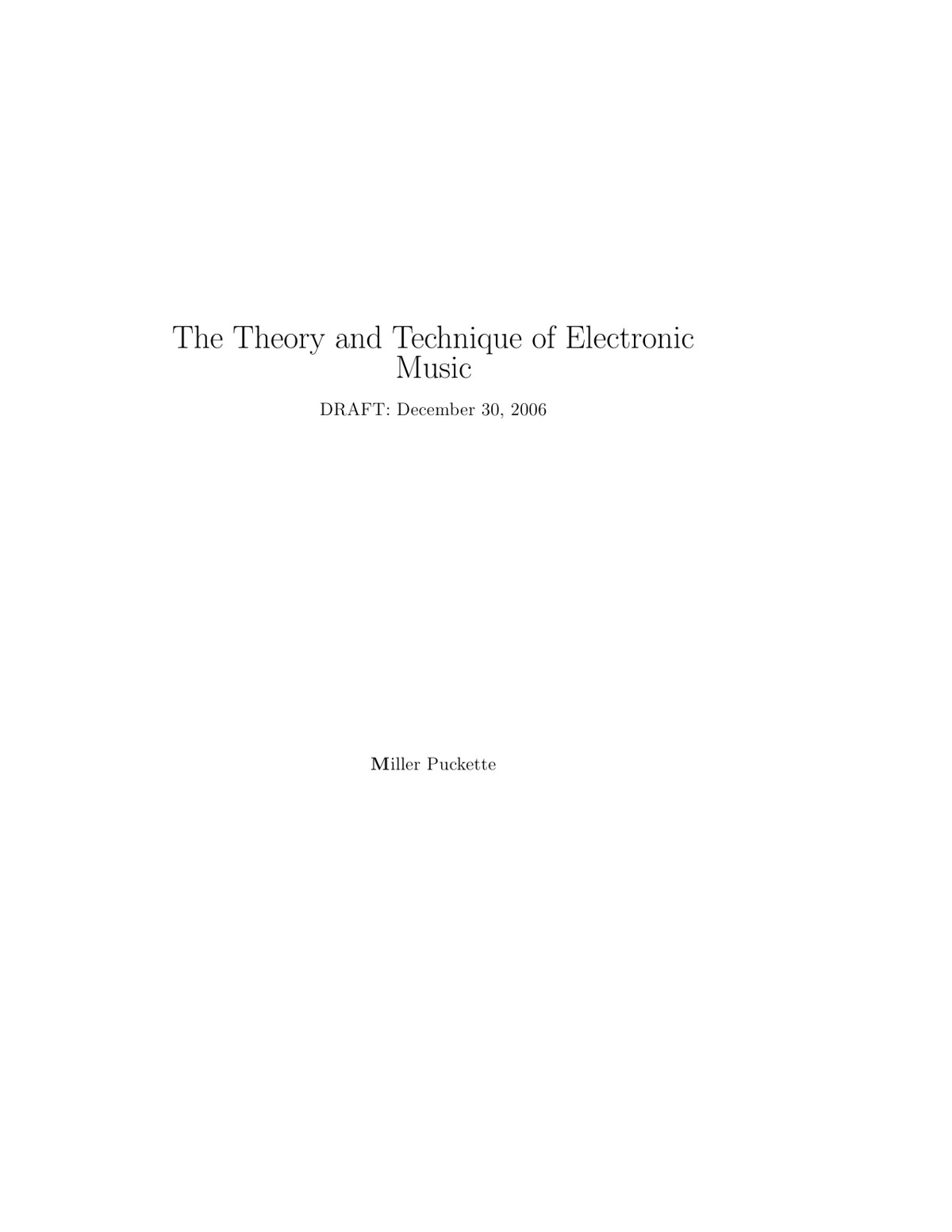The Theory And Technique Of Electronic Music Draft Puckette