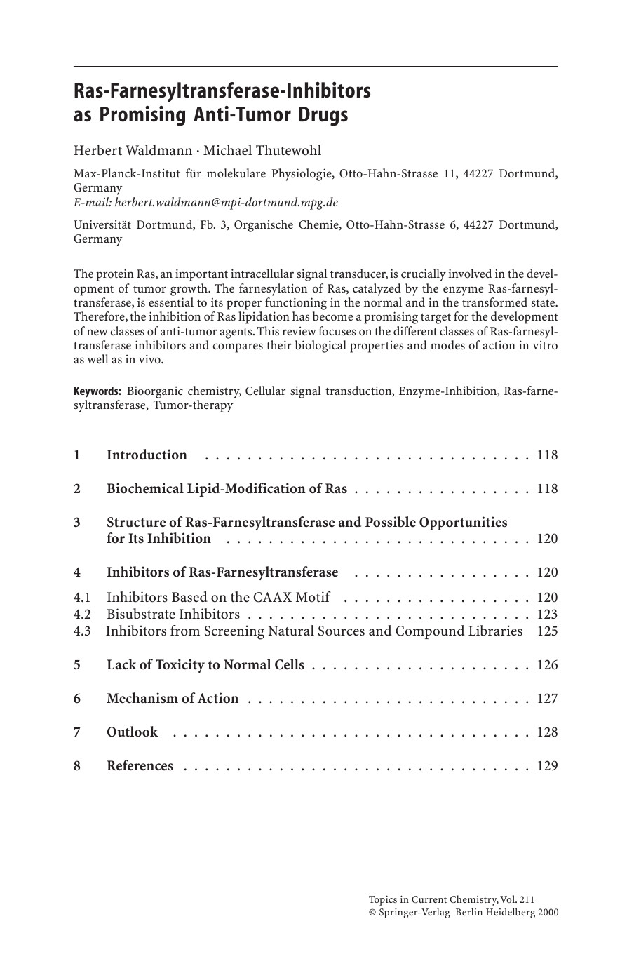 Bioorganic Chemistry Of Biological Signal Trans Waldmann H