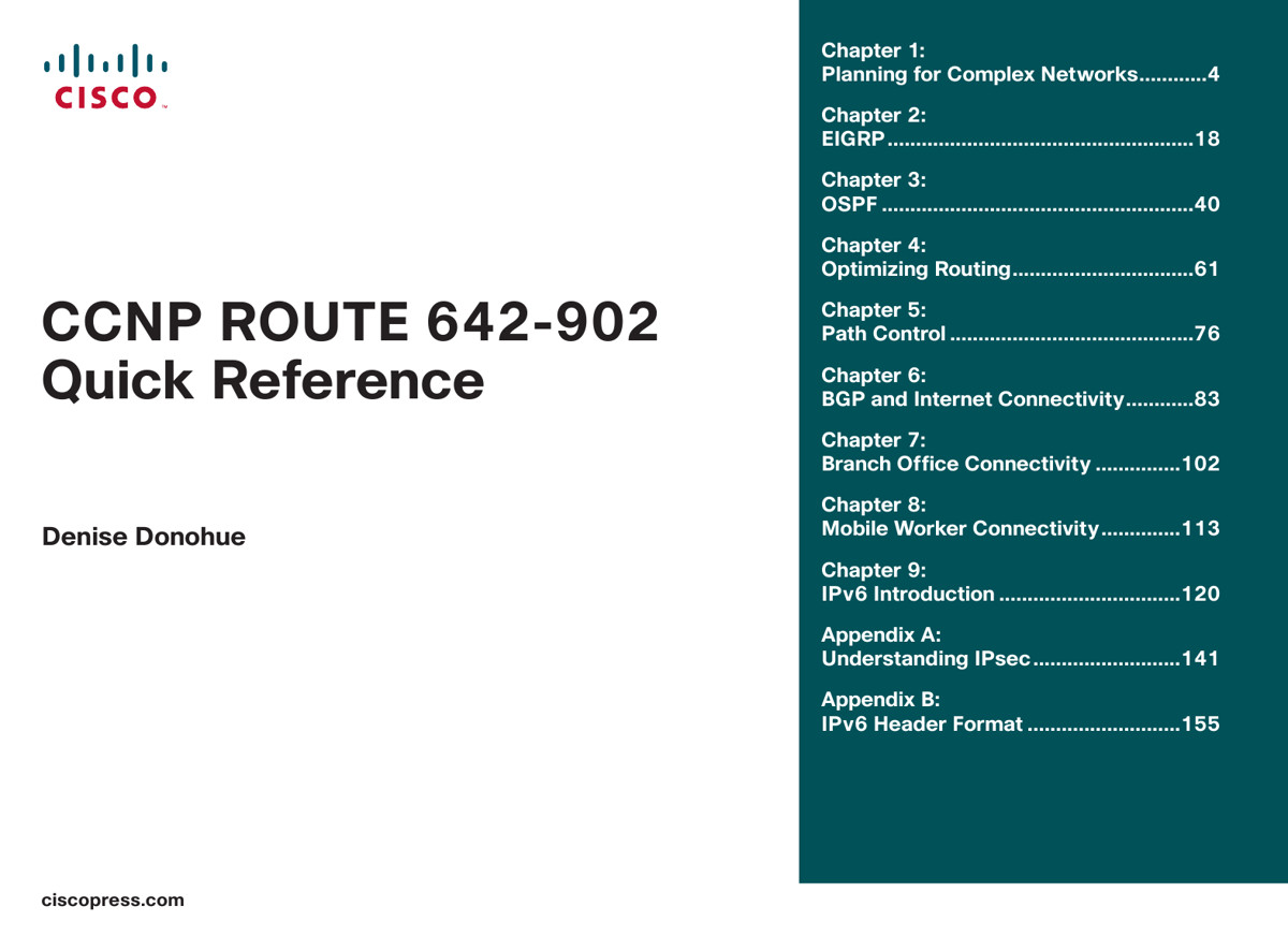 Cisco Press Ccnp Route 642 902 Quick Reference Denise Donohue