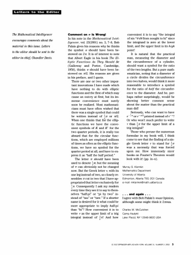 The Mathematical Intelligencer Issue 2 Ml Senechal C Davis Editors In Chief