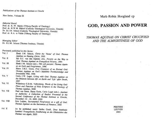 God Passion And Power Thomas Aquinas On Christ Crucified And The Almightiness Of God Thomas Instituut Utrecht 9 C P Hoogland