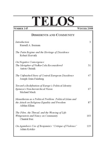 Telos A Quarterly Journal Of Radical Thought No 145 Winter 2008 Dissidents And Community Issue 145 Russell A Berman