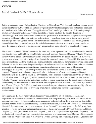 Zircon Reviews In Mineralogy And Geochemistry John M Hanchar