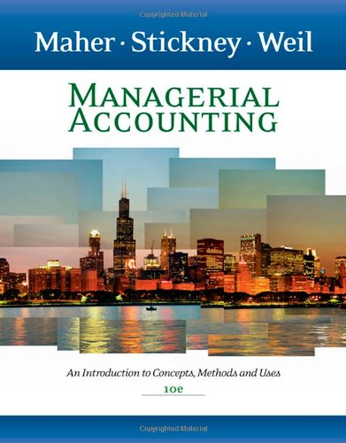 Managerial Accounting An Introduction To Concepts Methods And Uses 10th Edition Michael W Maher