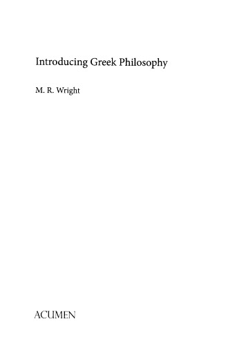 Introducing Greek Philosophy First Edition M R Wright