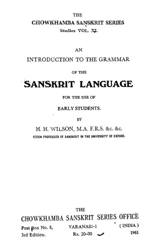 An Introduction To The Grammar Of The Sanskrit Language For The Use Of Early Students Hh Wilson