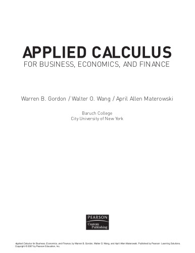Applied Calculus For Business Economics And Finance Warren B Gordon