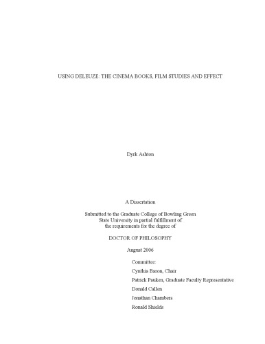 Using Deleuze The Cinema Books Film Studies And Effect Dyrk Ashton