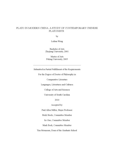 Plato In Modern China A Study Of Contemporary Chinese Platonists Leihua Weng