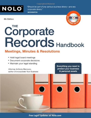 The Corporate Records Handbook Meetings Minutes Resolutions 5th Edition 5th Anthony Mancuso