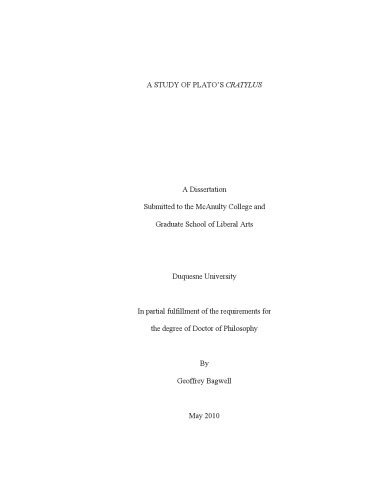 A Study Of Platos Cratylus Geoffrey Bagwell