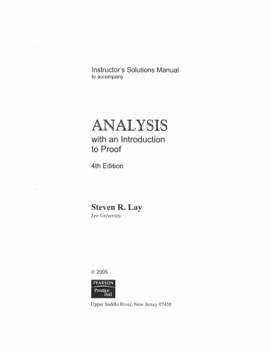 Instructor Solutions Manual For Analysis With An Introduction To Proof 4th Edition Steven R Lay