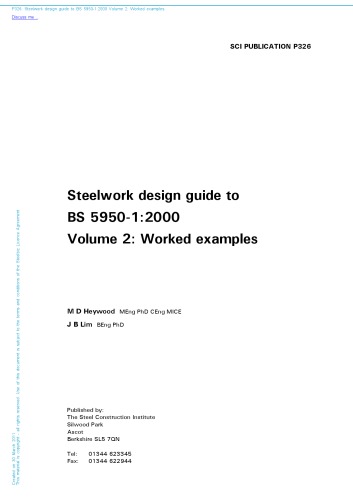 Steelwork Design Guide To Bs 595012000 V2 Worked Examples Vol 2 Rev Ed Martin D James