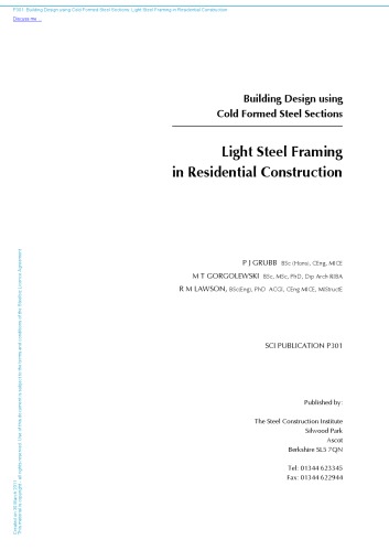 Light Steel Framing In Residental Construction Pj Grubb M T Gorgolewski