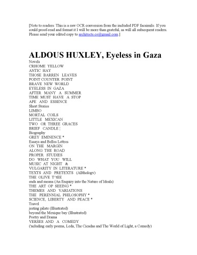 Eyeless In Gaza Aldous Huxley