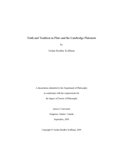 Truth And Tradition In Plato And The Cambridge Platonists Jordan Bradley Koffman