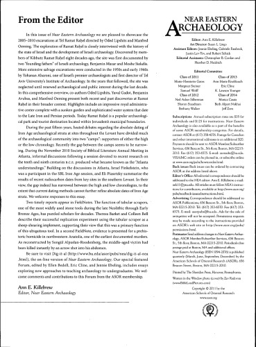 Near Eastern Archaeology Nea 74 No1 Mar 2011 Issue 1 Ann E Killebrew
