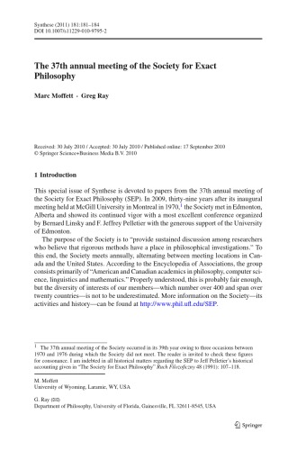 Synthese Journal Volume 181 Number 2 July 2011 Guest Editors Marc A Moffett And G Ray