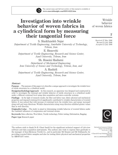 International Journal Of Clothing Technology Vol 21 2009 Issues 16 Emerald