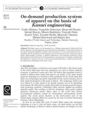 International Journal Of Clothing Technology Vol 16 2004 Issues 16 Emerald