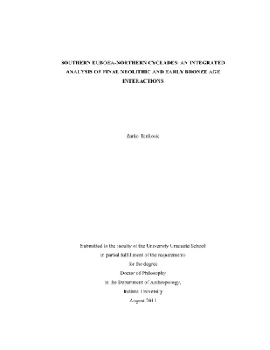 Southern Euboeanorthern Cyclades An Integrated Analysis Of Final Neolithic And Early Bronze Age Interactions Phd Indiana University Zarko Tankosic