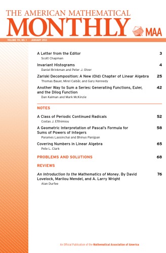 The American Mathematical Monthly Volume 119 No 1 January 2012 Scott T Chapman Editor