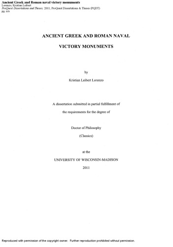 Ancient Greek And Roman Naval Victory Monuments Phd University Of Wisconsin Madison 2011 Lorenzo