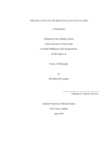 The Education Of The Irrational In Platos Laws Jill Budny Mccormick