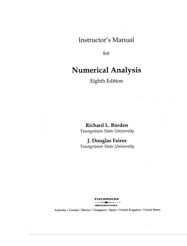 Instructors Manual For Numerical Analysis 8th Ed 8th Richard L Burden