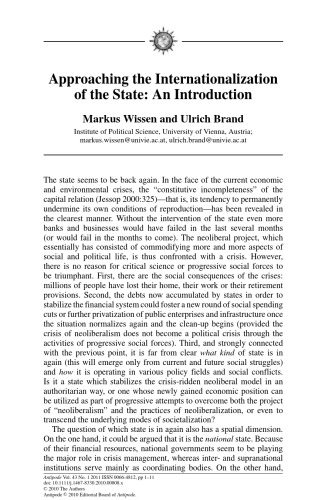 Antipode A Radical Journal Of Geography Volume 43 Issue 1 2011 Wendy Larner Ed