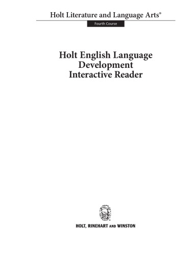 Holt English Language Development Interactive Reader Holt Rineheart And Windston